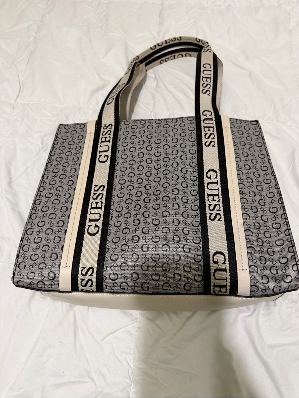 GUESS Gray & Beige Signature Logo Tote
